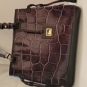 LE Dooney & Bourke Exotics Bag Oversized Croco Embossed Leather Satchel